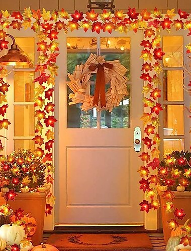  Thanksgiving Maple Leaf Lichterketten 10/20/40 LED Lichterkette Batterie/USB-betrieben Halloween Weihnachten Hochzeit Party Urlaub Garten Balkon Dekoration
