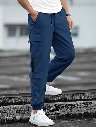  Men's Cargo Pants Joggers Cargo Joggers Trousers Drawstring Elastic Waist Multi Pocket Plain Wearable Outdoor Daily Camping & Hiking Fashion Classic Black Blue