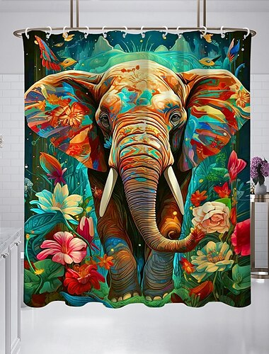  Duschvorhang mit Haken 180cm*180cm(70"*70") Polyester waschbar wasserdichtes Muster Badezimmer Badewanne Dekor Tierblume