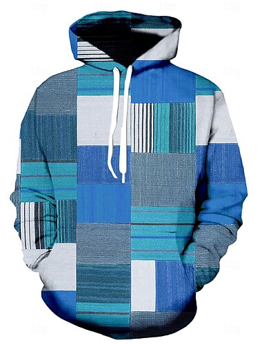  Homme Graphic Plaid Sweat à capuche Sweats à Capuche Sweat-shirt Sweat à capuche manche longue Sweat à capuche Capuche Vêtement de sport 3D effet Casual du quotidien Vacances Noir Bleu Lacet Automne