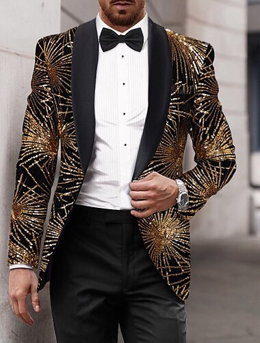  Voor heren Blazerjack Smoking Feest Glitter Paillet Lijn Blazer Zwart goud Getailleerd