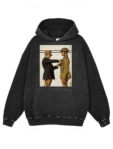  Vintage-Illustration Kapuzenshirt Bedruckt Vordertasche Grafik Für Paar Herren Damen Erwachsene Maskerade Heißprägen Casual