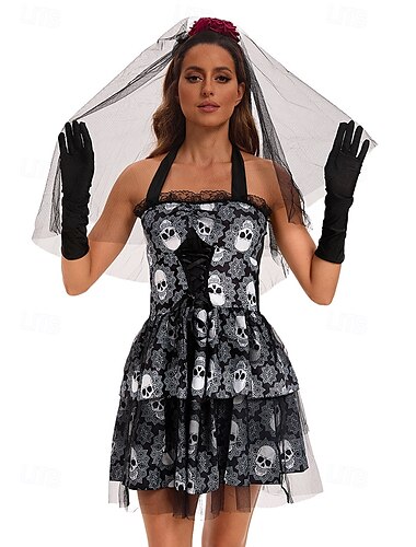  Skelett Totenkopf Ghost Braut Cosplay Kostüm Partykostüm Maskerade Erwachsene Damen Austattungen Cosplay Leistung Party Halloween Maskerade Karneval Einfaches Karnevalskostüm