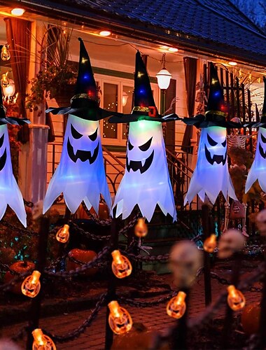 Halloween-Dekorationen zum Aufhängen, beleuchtete Geister, LED-Nachtlichter für den Innen- und Außenbereich, für Terrasse, Baum, Garten, Halloween-Party, Heimdekoration, 1/2/4/8 Stück