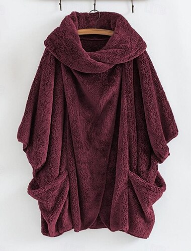  Manteau d'hiver Femme Athleisure Vacances Usage quotidien mode Décontractées Ourlet irrégulier Normal Manteau Noir Rouge Marron Automne Hiver Ouvrir le devant Sweat à capuche Ample S M L XL 2XL