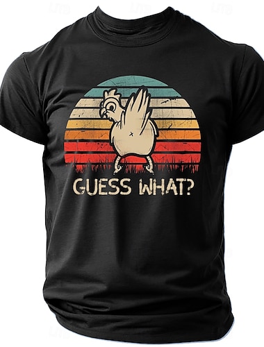  Herren Tiermotiv Hahn Mit Buchstaben bedruckt Lustig T Shirt T-Shirt 100% Baumwolle Kurzarm Grafik Hemd Schwarz Dunkelblau Bequemes T-Shirt Straße Sport im Freien Modedesigner-Kleidung
