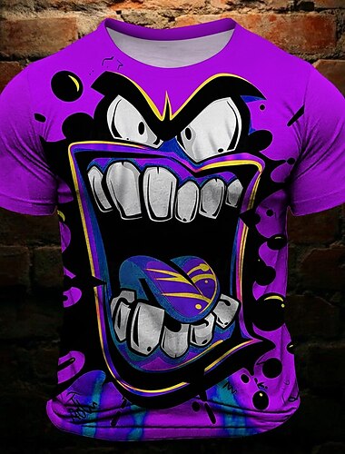  Herren Lustig Grimasse T Shirt Kurzarm T-Shirt 3D-Druck Rundhalsausschnitt Hemd Vintage Modisch Cool Party Halloween Täglich Gelb Blau Purpur Sommer Frühling Bekleidung S M L XL XXL XXXL