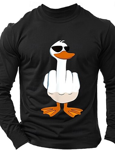  Herr Anka T-shirt Långärmad tröja 100 % bomull Långärmad Grafisk Skjorta Ljus gråmelerad Svart Vin Bekväm t-shirt Semester Gata Modedesignerkläder