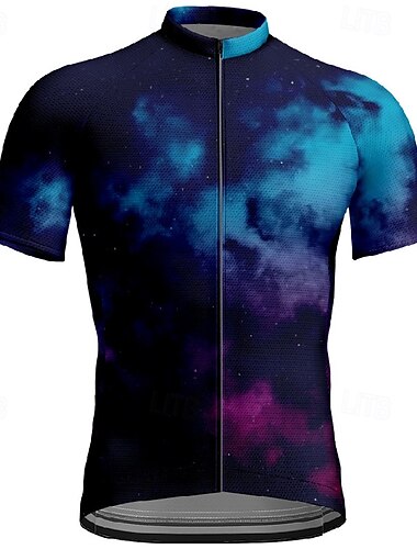  Herren Radtrikot Farbverlauf Kurzarm Fahhrad T-Shirt Trikot mit 3 Gesäßtaschen Mountainbike MTB Schnelltrocknend Anatomisches Design Feuchtigkeitsableitend Atmungsaktiv Sport Marinenblau Blau