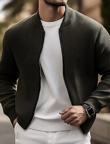  Miesten Kevyt takki Villapaita Muodollinen Koti Pidä lämpimänä Kudottu Kevät Syksy Talvi Yhtenäinen väri Vintage Muoti Paitapuserokaula-aukko Lyhyt Musta Khaki Harmaa Jackets
