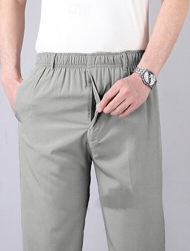  Herren Hose Hosen Freizeithose Tasche Elastische Taille Feste Farbe Komfort Atmungsaktiv In voller Länge Täglich Stilvoll Klassicher Stil Schwarz Marineblau Mikro-elastisch