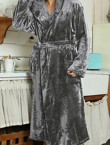  Herren Schlafanzug Morgenmantel Bademantel 1 PC Glatt Stilvoll Brautkleider schlicht Komfort Heim Täglich Bett Vlies Komfort Warm Kapuzenpullover Langarm Tasche Herbst Winter Weiß Wein