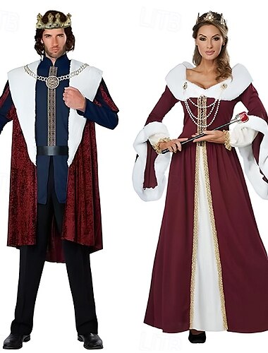  couples roi reine couples costumes hommes femmes film cosplay cosplay manteau rouge haut robe carnaval mascarade