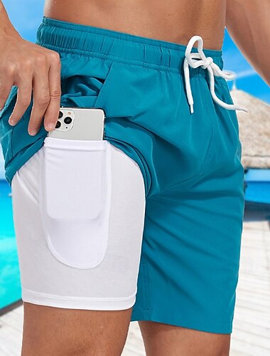  Herren Bademode Surfshorts Badehose Schwimmshorts kurz Surfshorts Boardshorts Badeshorts Tasche Kordelzug Elastischer Bund Mit Kompressionsliner Kurze Hose Outdoor Strand Schwimmbad Schnelltrocknend