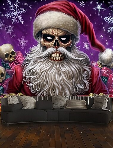  Hanging Tapestry Skeleton Christmas Santa Claus Wall Art Large Tapestry Mural Decor Photograph Backdrop Blanket Curtain Home Bedroom Living Room Decoration
