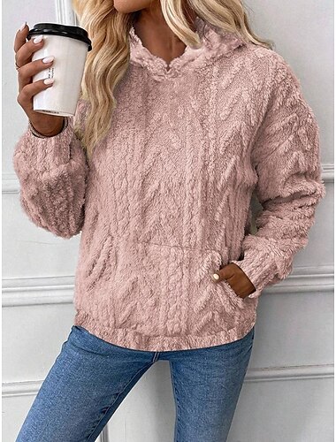 Damen Kapuzenpullover Sweatshirt elegant Mode bequem Fleece einfarbig Arbeit Street Alltag Kapuzentasche lockere Passform Langarm weiß rosa blau khaki Herbst Winter