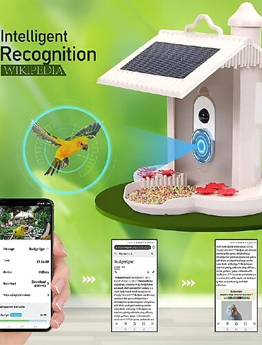  WIFI Solar Smart Bird Feeder with 1080P Camera New Night Vision Technology AI Identify Bird Species Motion Detection Real-time Notification with APP Connection