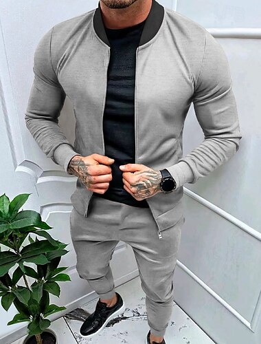  Voor heren Trainingspak sweatsuit Sweatshirt met volledige ritssluiting Zwart Geel Leger Groen Rood Marineblauw Opstaande boord Kleurenblok 2-stuks Sport & Outdoor Dagelijks Feestdagen Streetwear