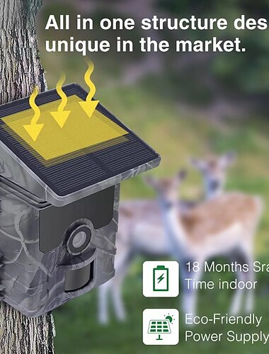  nachtzicht trailcamera op zonne-energie 50mp 4k jachtcamera's 0,3s triggertijd trailcamera voor het monitoren van wilde dieren en de jacht