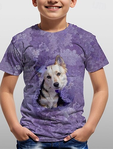  Jungen 3D Graphic Tier Hund T-Shirt Kurzarm Sommer Frühling Modisch Basic kinderkleidung 4-12 Jahre Rundhalsausschnitt Outdoor Casual Täglich Regular Fit