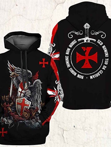  Hombre Caballeros templarios Estampados Sudadera Sudaderas Sudadera Con Capucha Manga Larga Sudadera con capucha Con Capucha Ropa de calle Impresión 3D Diario Deportes Negro Estampado Primavera