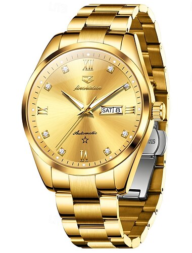  Herren Mechanische Uhr Minimalistisch Modisch Geschäftlich Armbanduhr Automatikaufzug leuchtend Kalender Datum Woche Stehlen Beobachten