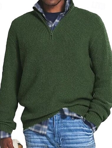  Herren Pullover Strickpullover Gerippt Stricken Standard Strick Glatt Viertel Postleitzahl Modisch Basic Freizeitskleidung Verabredung Bekleidung Herbst Winter Schwarz Rot S M L