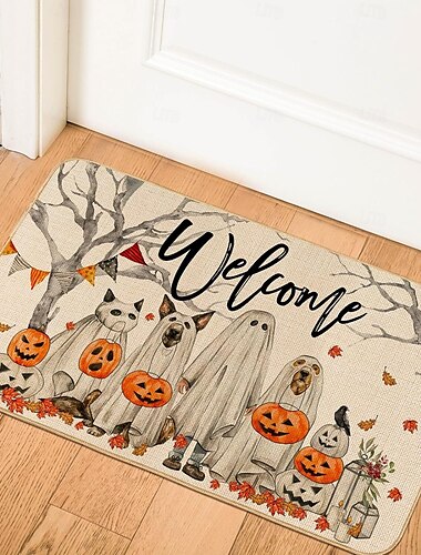  Halloween Dekoration Kürbis Geister Fußmatte Küchenmatte Bodenmatte rutschfeste Flächenteppich Ölfester Teppich Indoor Outdoor Matte Schlafzimmer Dekor Badezimmermatte Eingangsteppich