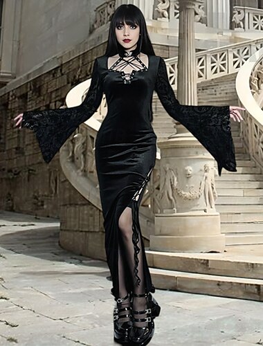  Retro Vintage Punk & Gothic Mittelalterlich Kleid Abschlussballkleid Kleid mit Schlitz Gothic Mädchen Spitze Normal Damen Fantasie Maskerade Party Erwachsene Kleid