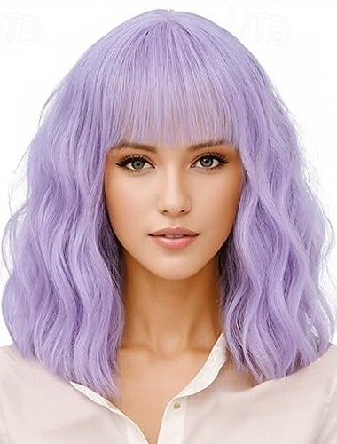  Wig with Bangs for Women- Short Curly Light Bob Wig Shoulder Length Synthetic Cosplay Wig for Girl Colorful Costume Halloween Wig