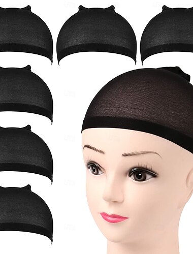  6 piezas de gorros negros para pelucas, gorros de nailon elásticos para pelucas para mujeres, niñas y niños, gorros para pelucas
