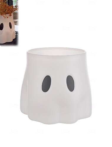 spøkelsesbøtte dekor planter halloween søteste spøkelse dekorasjon, spøkelse planter spøkelse vase, spøkelse godteri bolle dekor, display stativ dekor for innendørs utendørs hjemmeinnredning