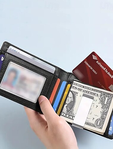  محفظة حجب RFID بسيطة ومتعددة الوظائف وحامل بطاقات ائتمان نحيف قابل للطي مع جيب أمامي ومحفظة للرجال مع مشبك نقود