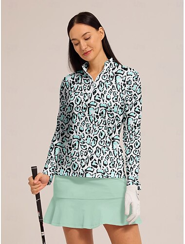 Damen poloshirt Rosa Blau Minzgrün Langarm Shirt Leopard Damen-Golfkleidung, Kleidung, Outfits, Kleidung