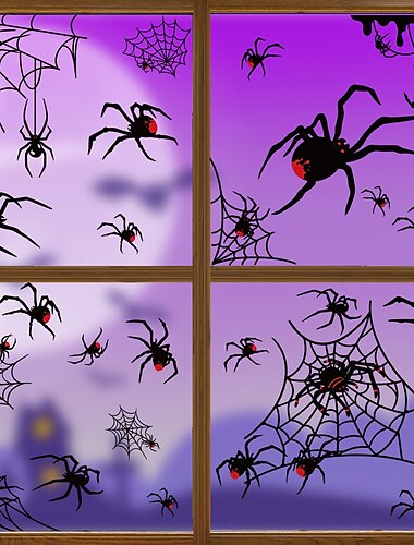  Autocollant statique pour fenêtre en forme d'araignée pour décoration d'Halloween, décoration de fenêtre d'Halloween avec chauve-souris