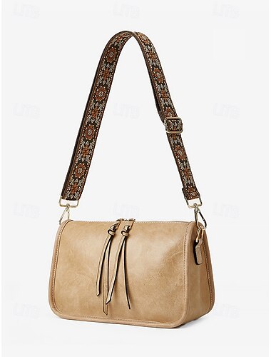  dámská hnědá kabelka přes rameno z umělé kůže s nastavitelným vzorovaným popruhem - stylová crossbody kabelka pro ležérní a boho chic vzhled