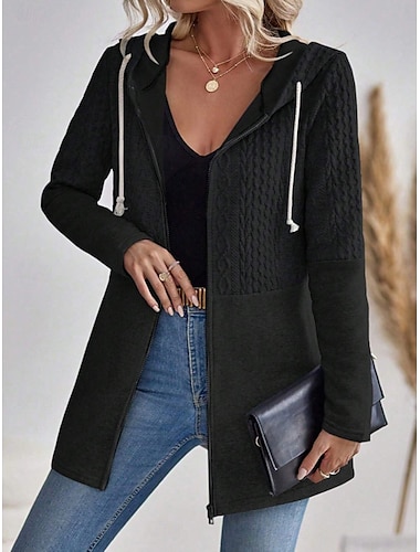  Damen Winterjacke Mantel Athleisure Ferien Alltagskleidung Herbst Winter Regulär Mantel Normale Passform Stilvoll Lässig Jacken Langarm Einfarbig Vollreißverschluss Kordelzug Schwarz Grau