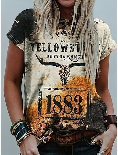  Damen T Shirt Bedruckt Halloween Täglich Vintage Brautkleider schlicht Kurzarm Gelb Sommer