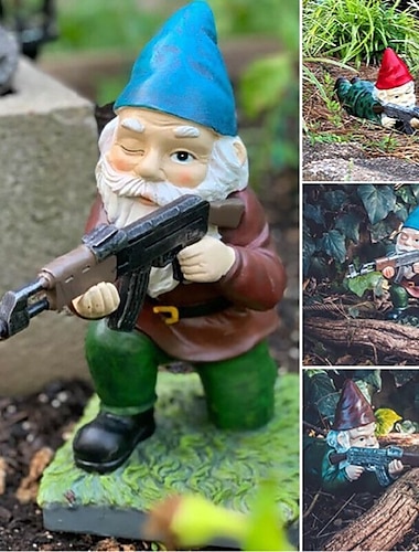  Escultura de gnomo de resina: enanos de jardín del ejército, tropa de combate de pie, agachada, acostada, adorno de artesanía de resina para jardín al aire libre