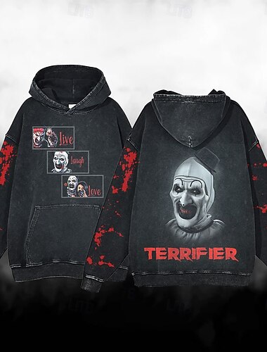  Halloween Schrei Geistergesicht Schädel/Skelett Kapuzenshirt Übergroßes Acid Washed T-Shirt Bedruckt Vordertasche Grafik Für Paar Herren Damen Erwachsene Maskerade Heißprägen Casual