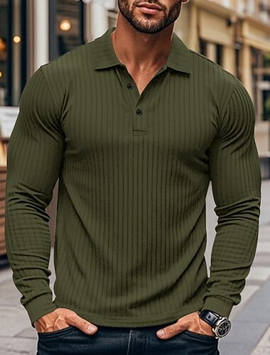  Per uomo Camicia da golf Golf polo da golf Ufficio Informale Bavero Manica lunga Essenziale Moderno Liscio Pulsante Primavera & Autunno Standard Nero Bianco Blu marino Cachi Verde militare Grigio