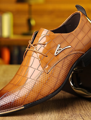  Heren bruine oxford schoenen van imitatieleer met krokodillenmotief - elegante veterschoenen voor formele en zakelijke gelegenheden