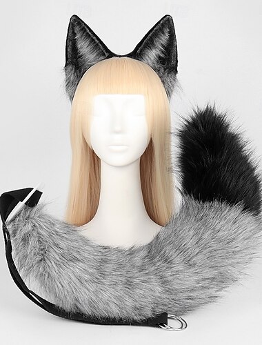  Tier Cosplay Kostüme Kunstpelz Katze Fuchs Wolf pelzigen Schwanz und Ohren Stirnband für Karneval Party Kostüm Zubehör
