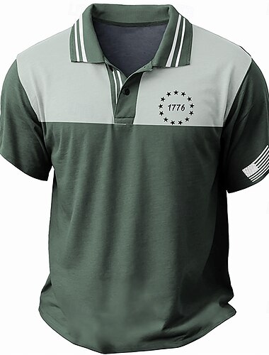  Homens Bandeira americana Patriótico Camisa de golfe Manga Curta Camisas polo Camisas de colarinho Casual Streetwear Roupas de férias Trajes de festa Botões Impressão 3D Verão Azul Roxo Verde
