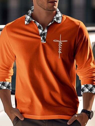 Pánské Víra Waffle Polo košile Golfová košile Dlouhý rukáv Polo tričko Košile s límečkem Na běžné nošení Oblečení na dovolenou Párty oblečení Knoflíky 3D tisk Jaro léto Černá Bílá Oranžová   Pánské Víra Waffle Polo košile Golfová košile Dlouhý rukáv Polo tričko Košile s límečkem Na běžné nošení Oblečení na dovolenou Párty oblečení Knoflíky 3D tisk Jaro léto Černá Bílá Oranžová