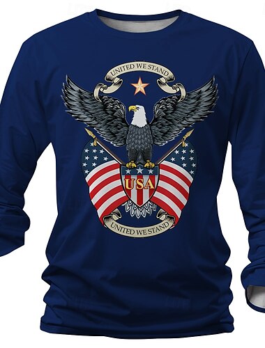  ベテランズデイ メンズ パトリオット 愛国者 ベテラン アメリカ US国旗 鷲 Tシャツ ヘンリーネックシャツ 長袖 Tシャツ 3Dプリント クルーネックシャツ デザイナー レトロ ヴィンテージ ストリート カジュアル デイリー ブラック ホワイト ブルー