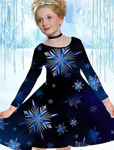  Mädchen' 3D Graphic Schneeflocke Kleid Schneeflockenkleid Langarm Sommer Frühling Urlaub Täglich Festtage Prinzessin Schön Süß kinderkleidung 4-12 Jahre Casual kleid A Linie Kleid Knielang Regular Fit