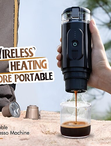  Machine à café expresso électrique portable sans fil, mini cafetière à portion individuelle avec bac à poudre/capsule de café 2 en 1, pompe à pression, infusion automatique, 2500 mAh