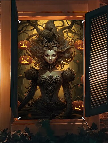  Halloween-Fensterverkleidung, Stoff-Buntglas-Kürbis-Halloween-Vorhang, Poster, Fenster-/Türverkleidung, Dekor für Spukhaus, gruselige Halloween-Fensteraufkleber für drinnen und draußen