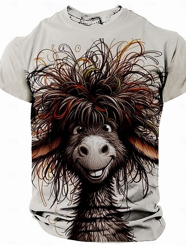  Men's Donkey Funny T shirt Short Sleeve T shirt 3D Print Crew Neck Shirt Retro Vintage Casual Street Casual Bar Light Blue White Khaki Spring & Summer Clothing Apparel S M L XL XXL XXXL